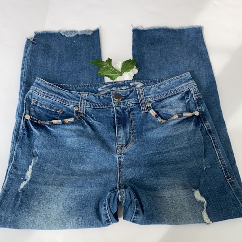 Seven 7 Ankle Straight Step Hem Distressed Stretch Mid -Rise‎ Jeans Blue 8 - Picture 5 of 16